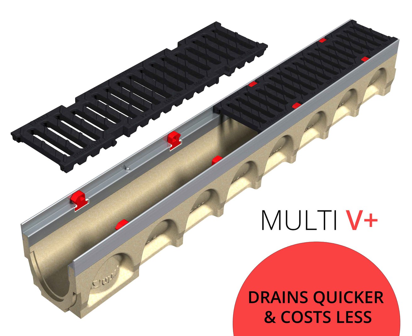 MultiV+ drainage channel system: Drains faster and costs less